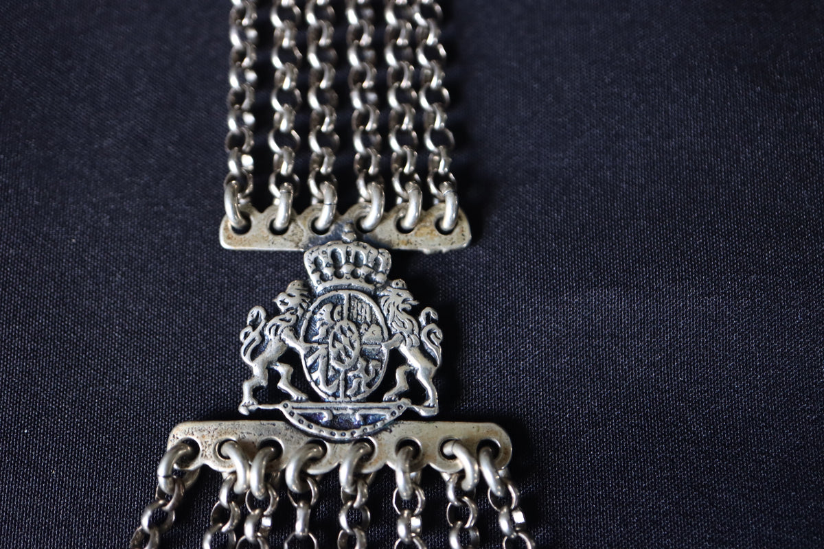 ANTIQUE German Bavarian 835 Silver Multi-Charm Charivari Traditional Belt & Trinket Fob Pendant Chain