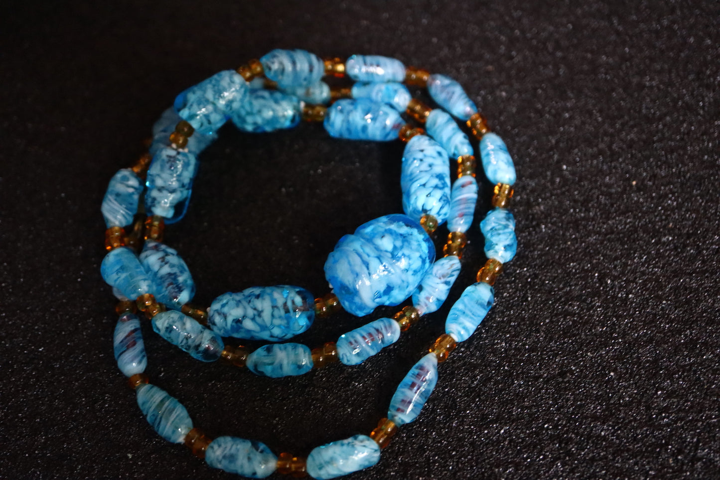 Vintage Murano handcrafted blue and white Lampwork glass bead necklace