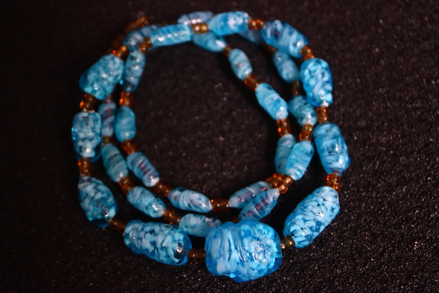 Vintage Murano handcrafted blue and white Lampwork glass bead necklace