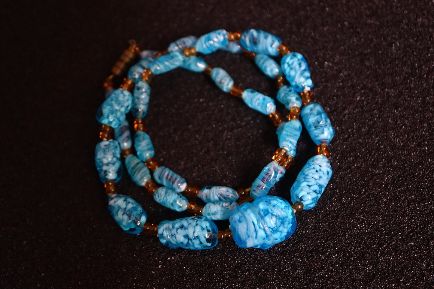 Vintage Murano handcrafted blue and white Lampwork glass bead necklace