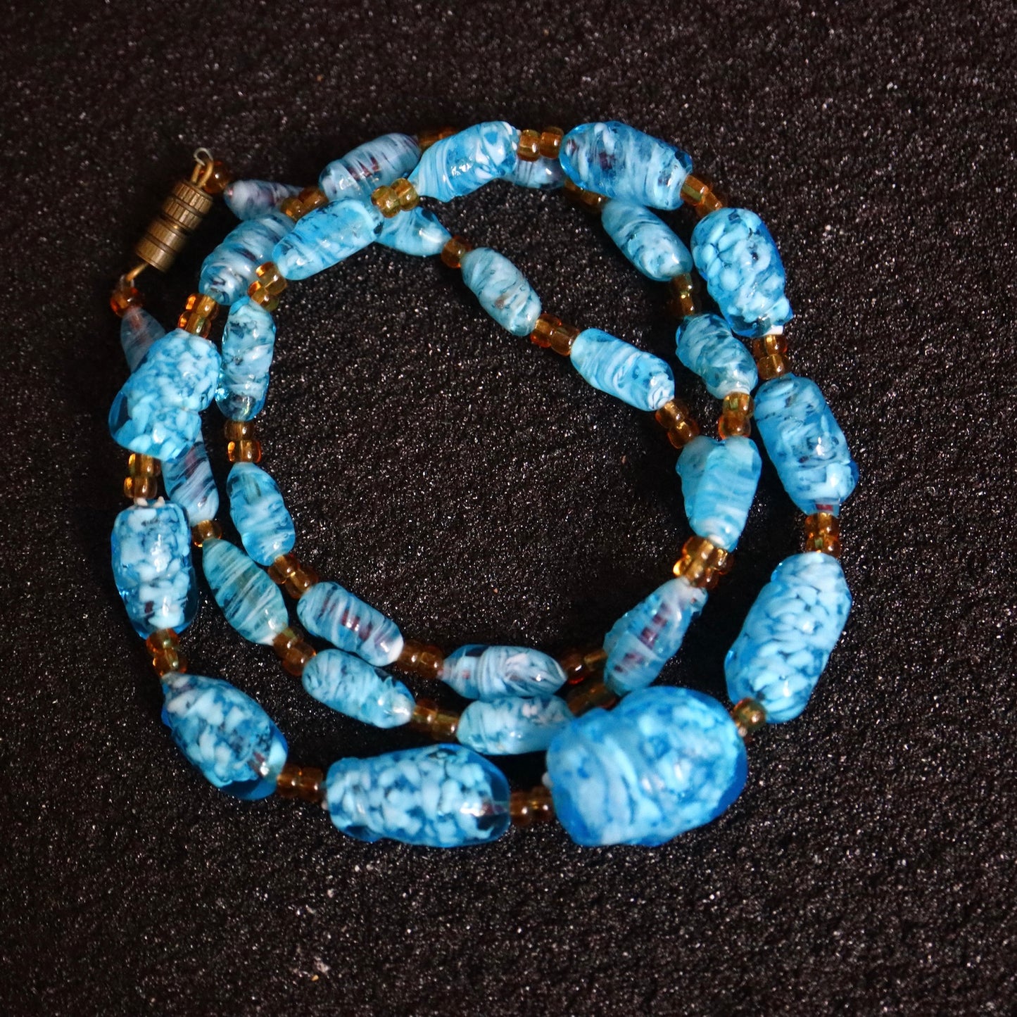 Vintage Murano handcrafted blue and white Lampwork glass bead necklace