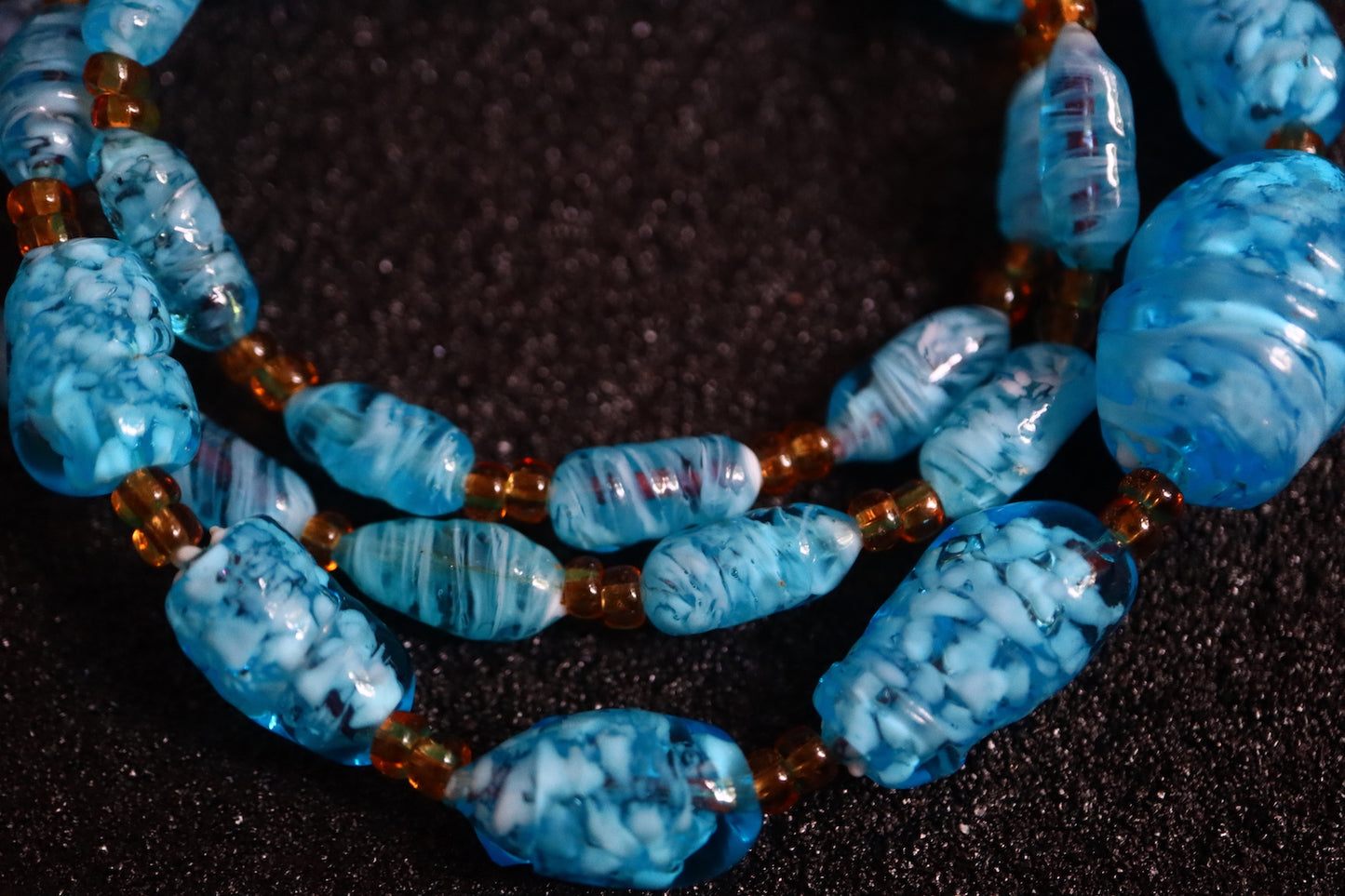 Vintage Murano handcrafted blue and white Lampwork glass bead necklace