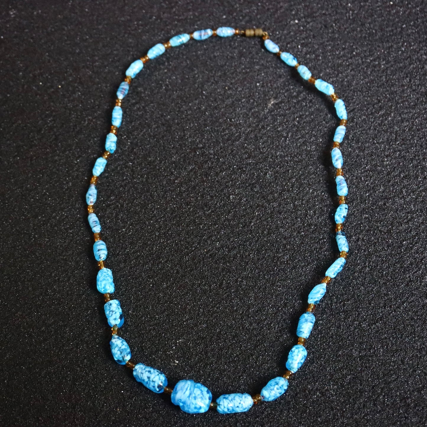 Vintage Murano handcrafted blue and white Lampwork glass bead necklace