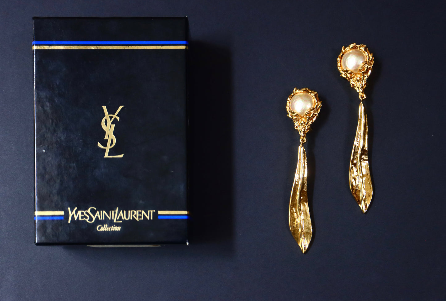 Vintage Yves Saint Laurent Pearl Long Pendant Clip-on Earrings