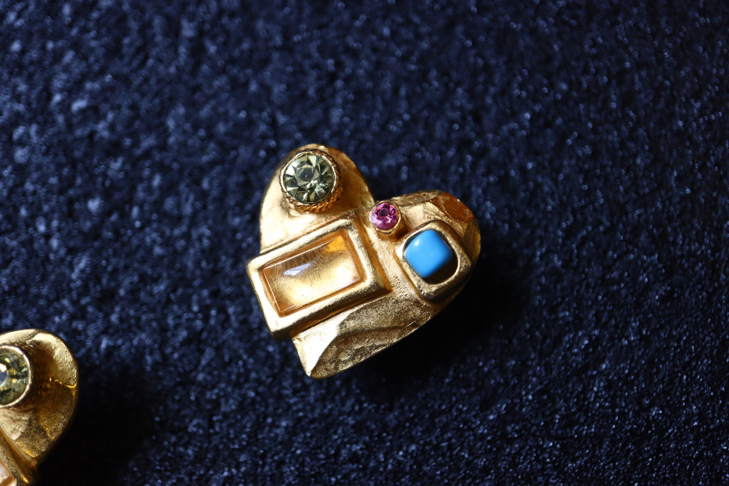 Vintage Christian Lacroix colourful lego gold-tone heart clip-on earrings