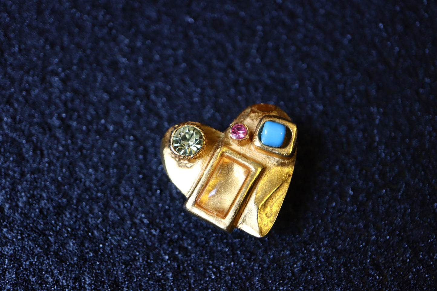 Vintage Christian Lacroix colourful lego gold-tone heart clip-on earrings