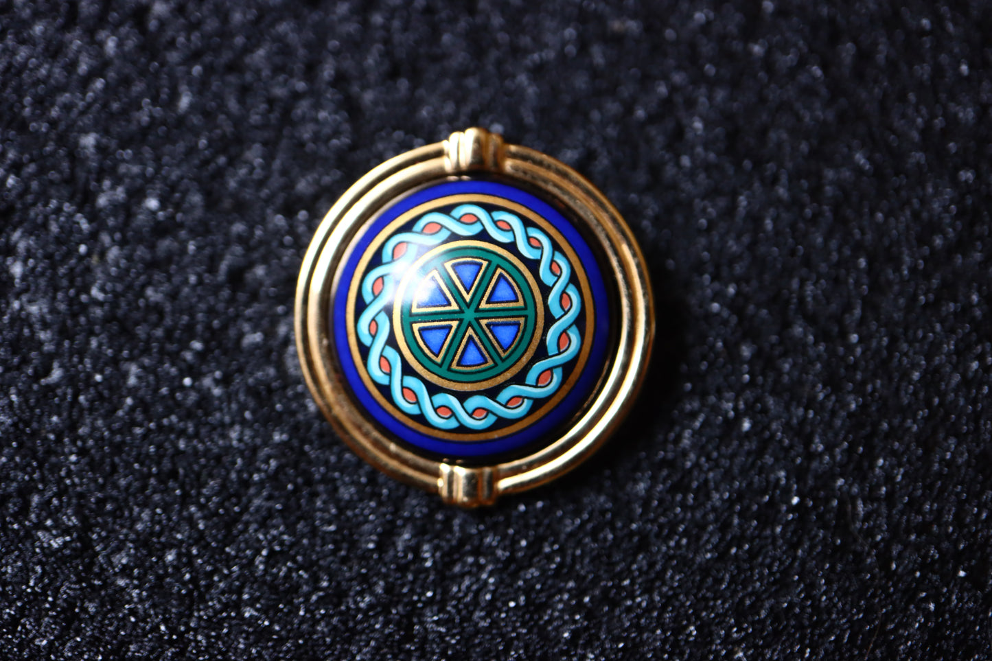 Vintage Michaela Frey Wien blue green love knot enamel pendant