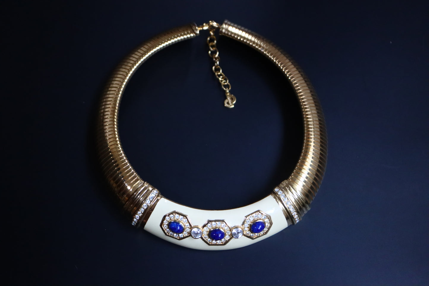 Vintage Christian Dior Lapis Lazuli Glass Cabochons Collar Necklace