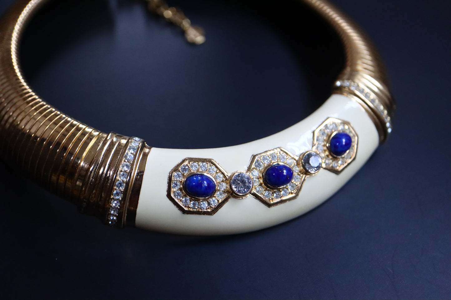 Vintage Christian Dior Lapis Lazuli Glass Cabochons Collar Necklace