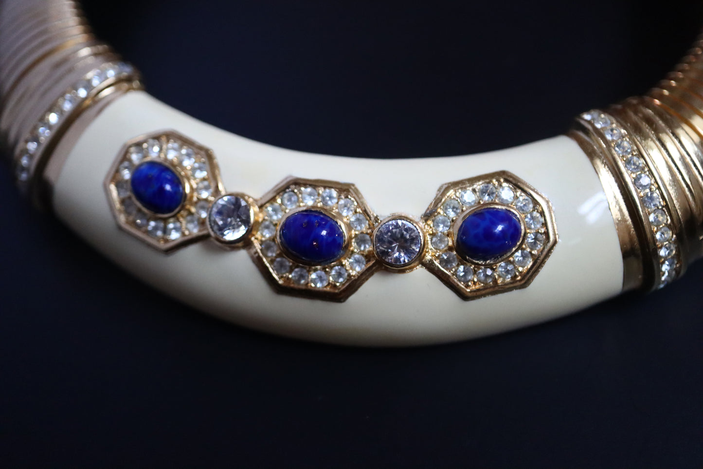 Vintage Christian Dior Lapis Lazuli Glass Cabochons Collar Necklace