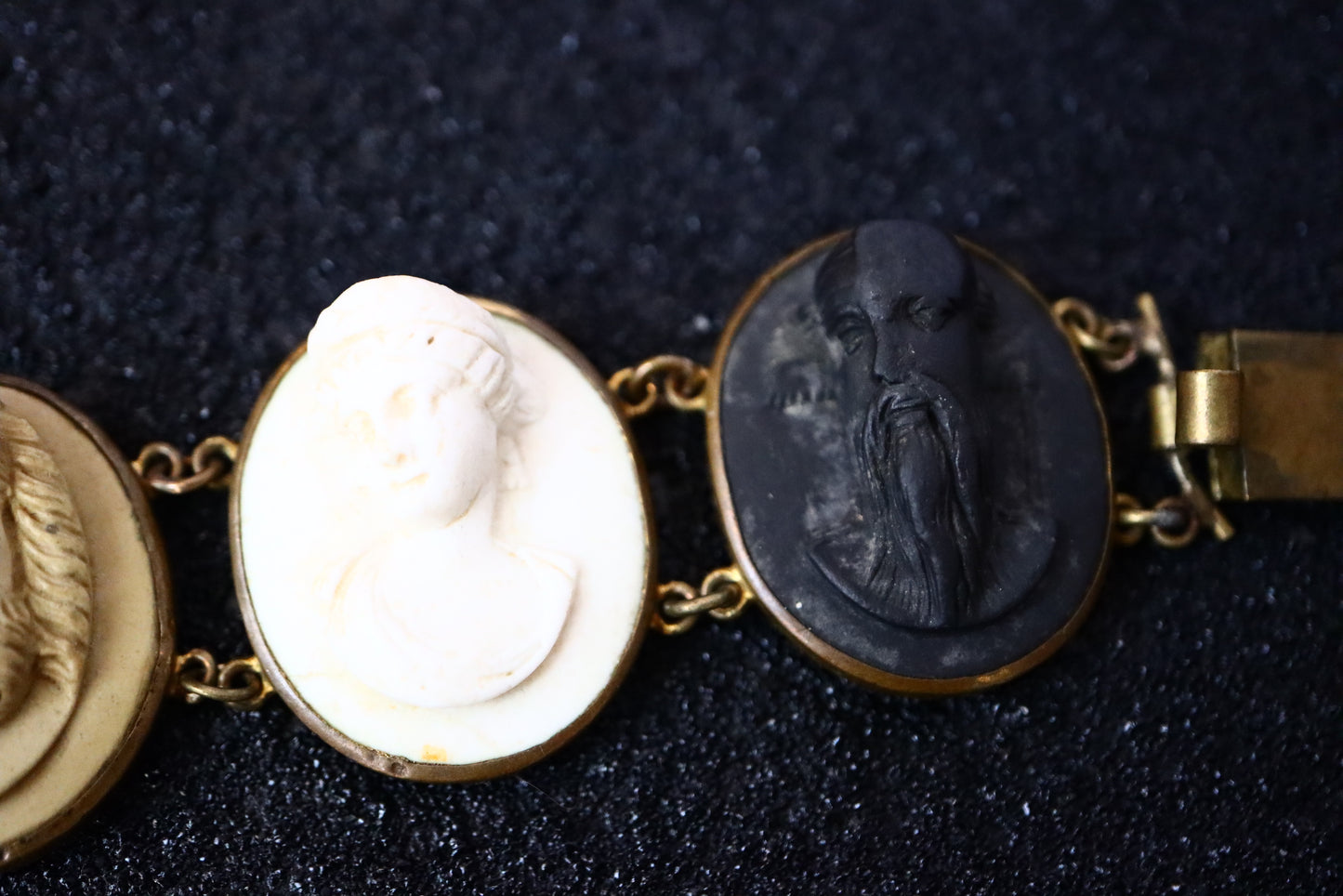 Antique Italian LAVA hand-carved colourful Cameo Bracelet