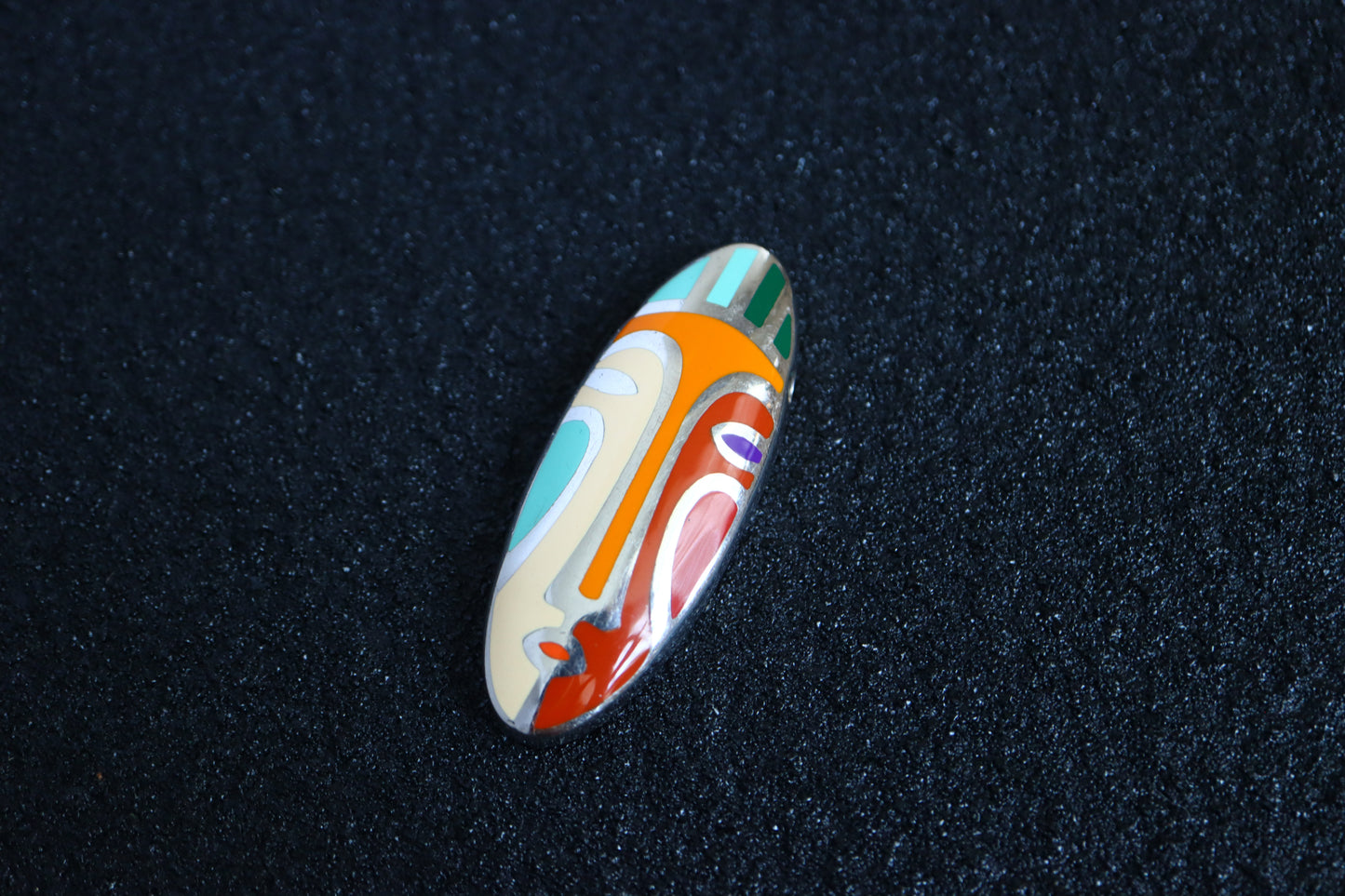 Vintage Tiziana Q Martino Italian 925 silver Picasso style mask enamel ring pendant set