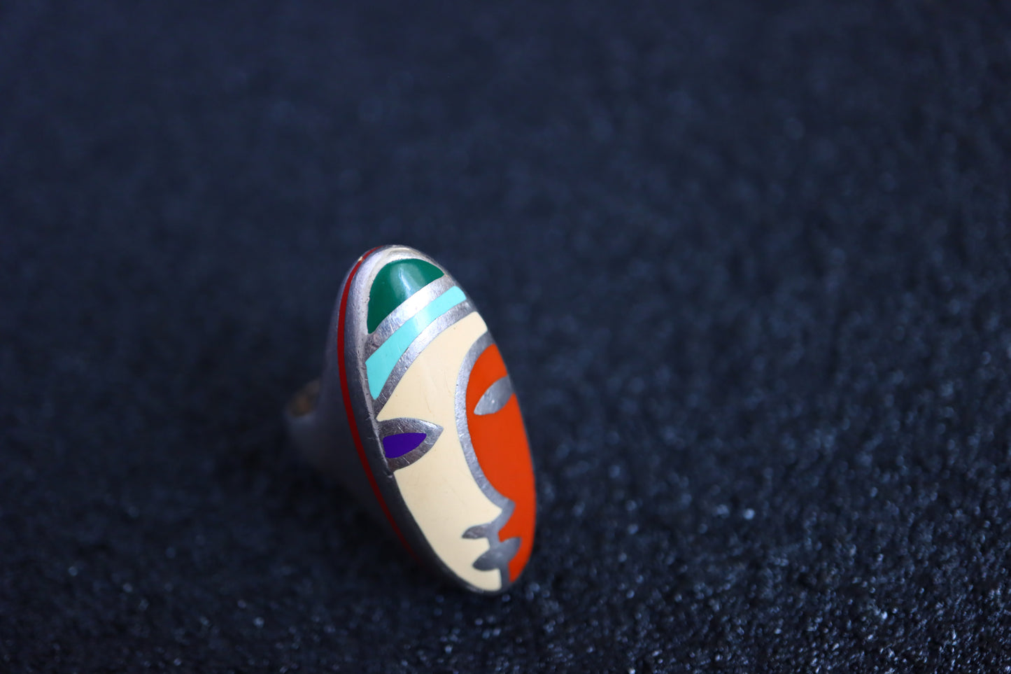 Vintage Tiziana Q Martino Italian 925 silver Picasso style mask enamel ring pendant set