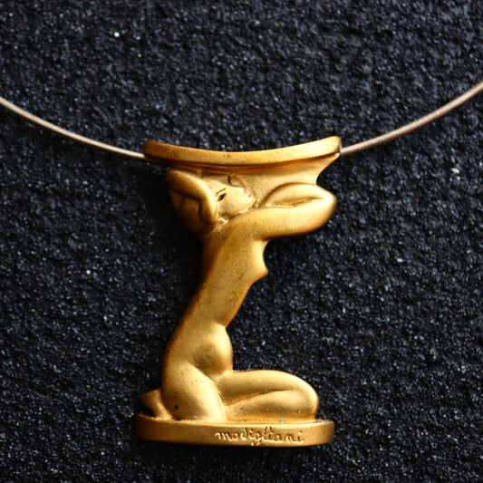 Vintage Modigliani 1998 Italy Artist gold tone sculpture collar necklace