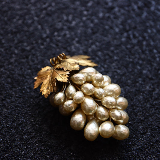Vintage Louis Rousselet hand-crafted Glass faux Pearl grape dress clip