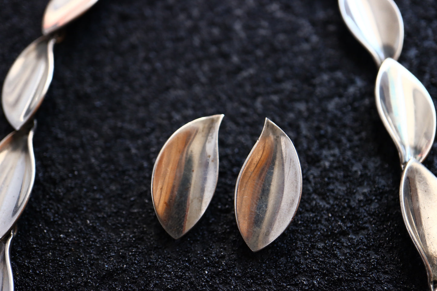 Vintage A&K Danmark Sterling Minimalism leaves earrings necklace Set