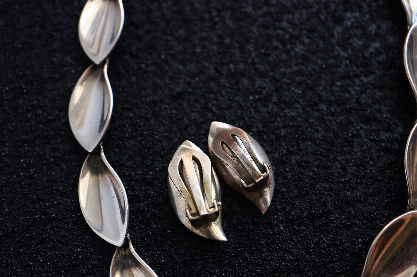 Vintage A&K Danmark Sterling Minimalism leaves earrings necklace Set