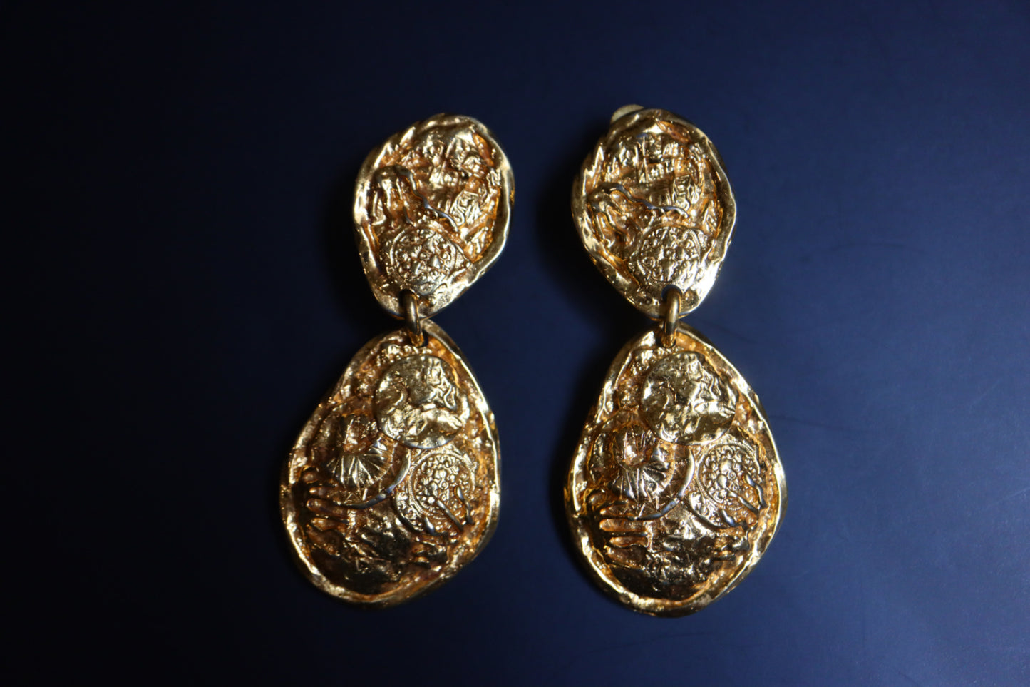 Vintage Edouard Rambaud asymmetric gold tone drop clip on earrings