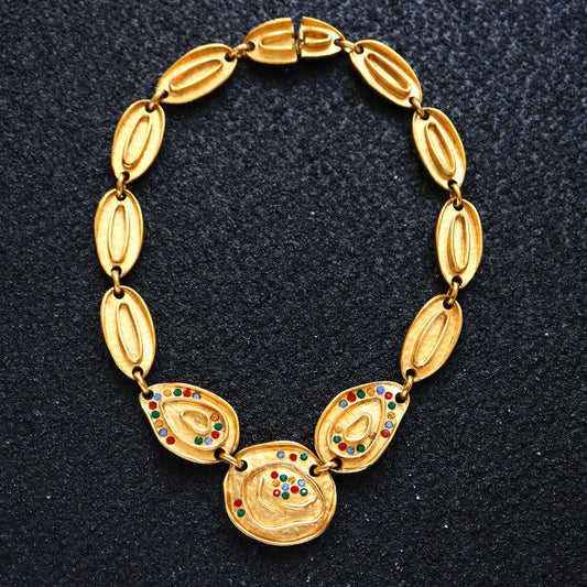 Vintage Balenciaga mutilcolour rhinestones gold-tone necklace