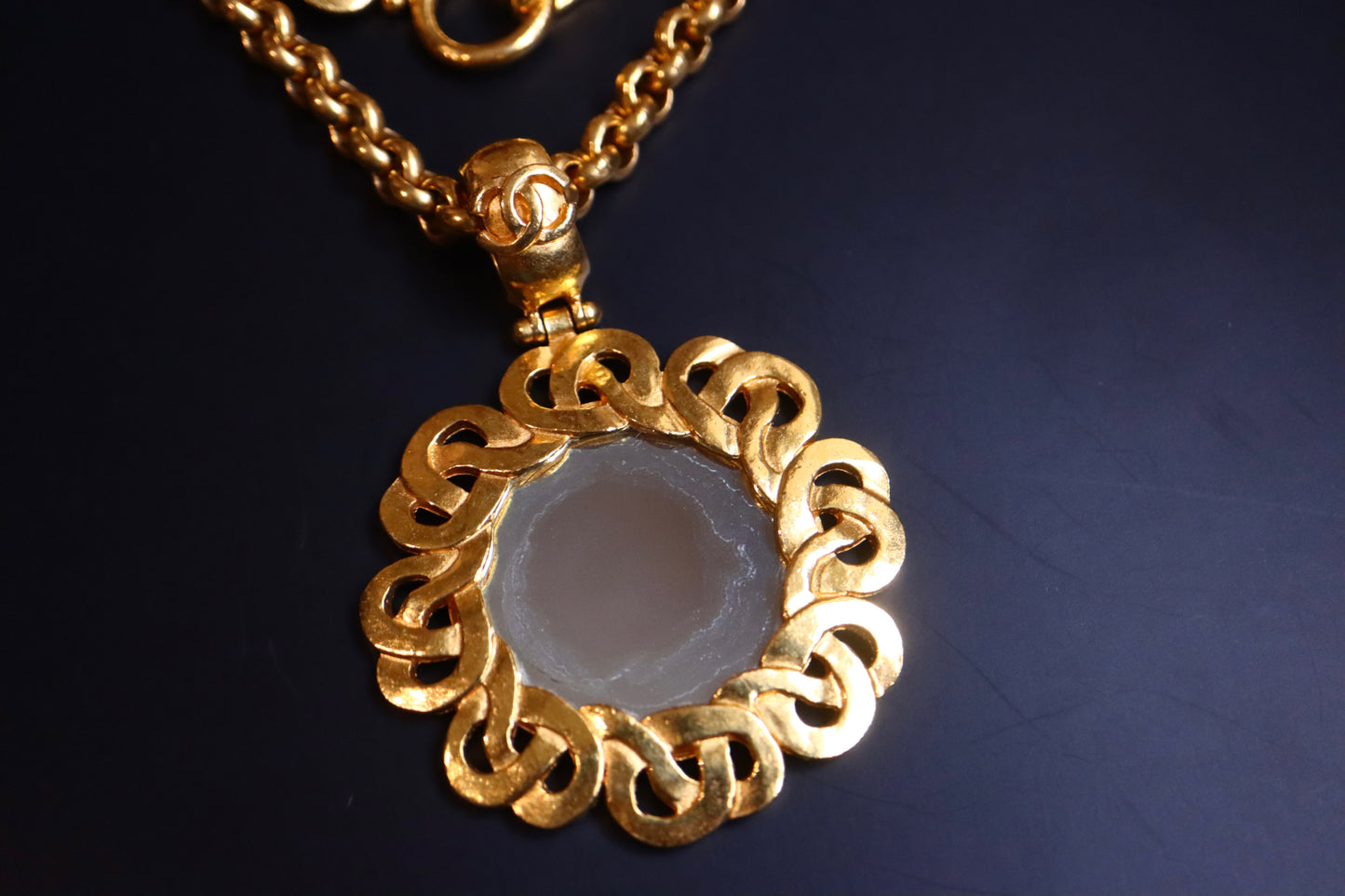 Vintage Chanel 1997 gold chain mirror long necklace