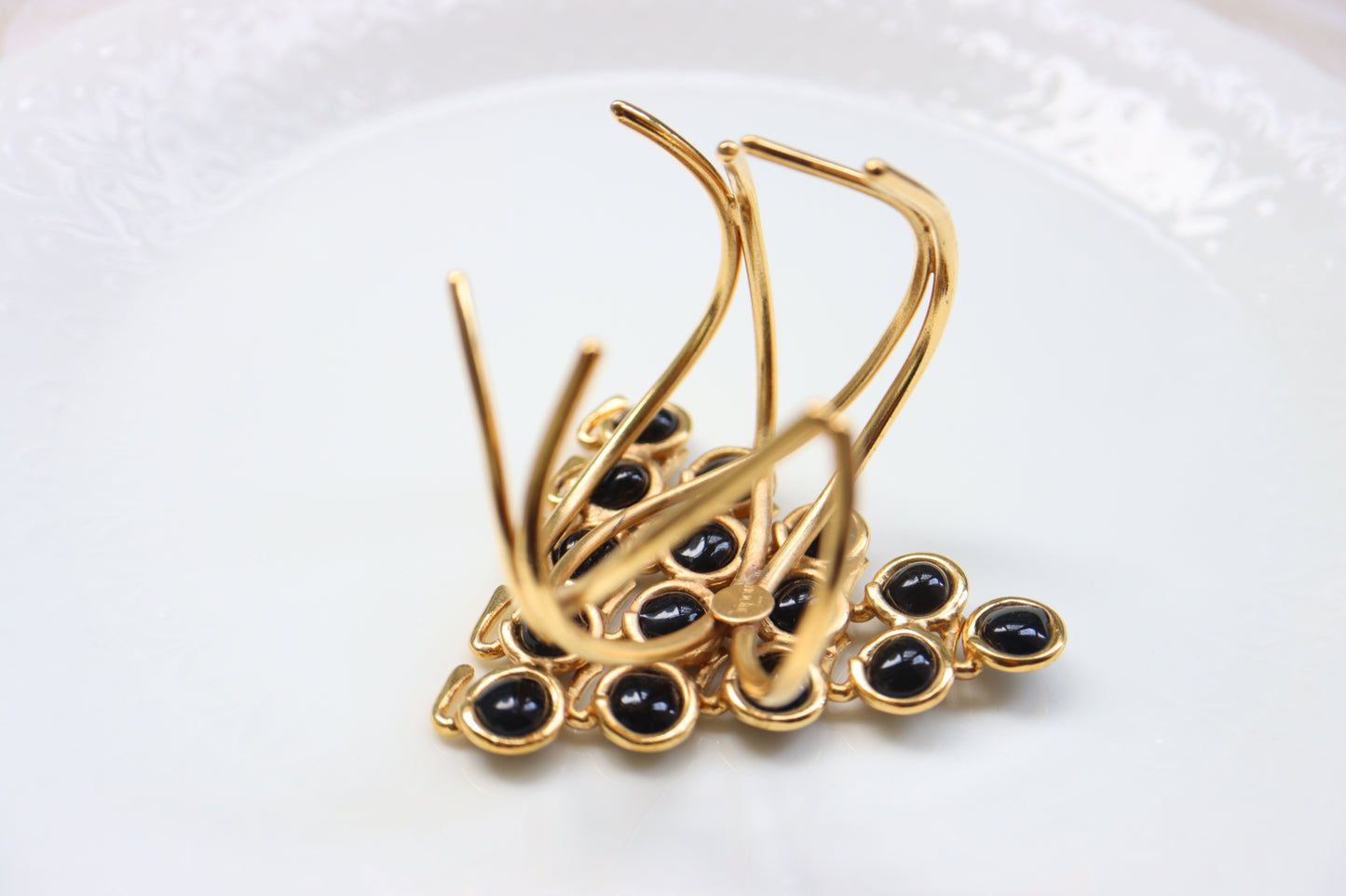 Vintage Gripoix Paris black glass cabochon art deco shield Cuff