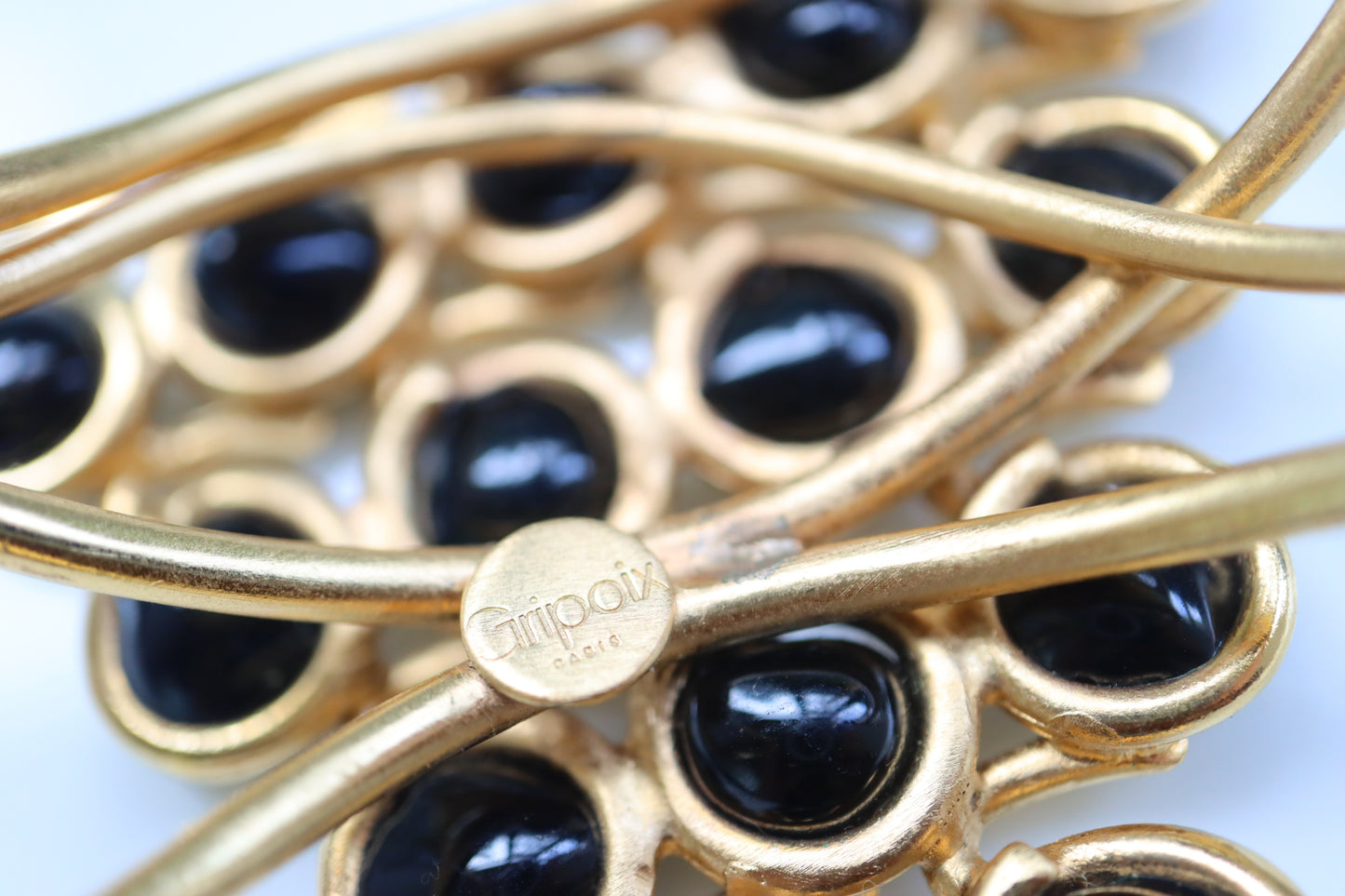 Vintage Gripoix Paris black glass cabochon art deco shield Cuff