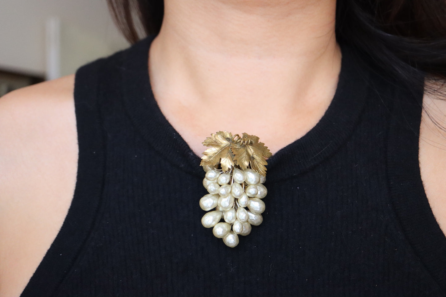 Vintage Louis Rousselet hand-crafted Glass faux Pearl grape dress clip