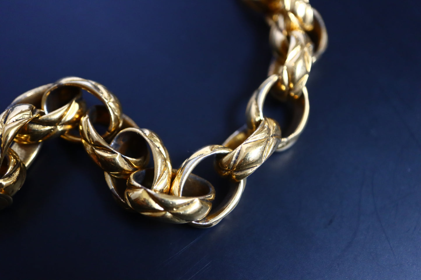 Vintage 1970s Chanel quilted gold tone chain bracelet