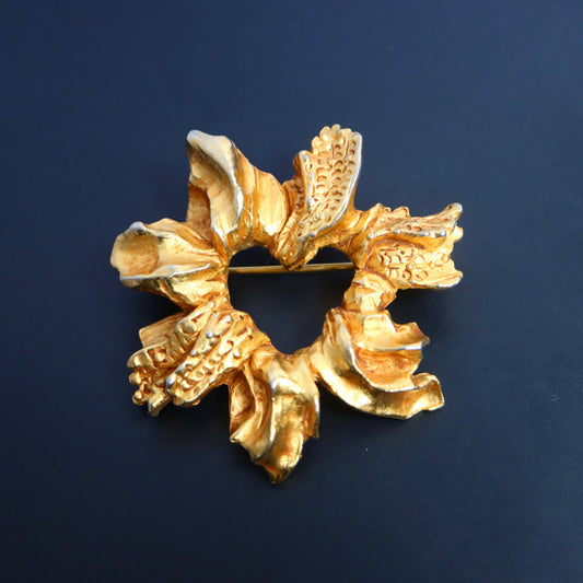 Vintage Christian Lacroix Leaf heart gold tone brooch