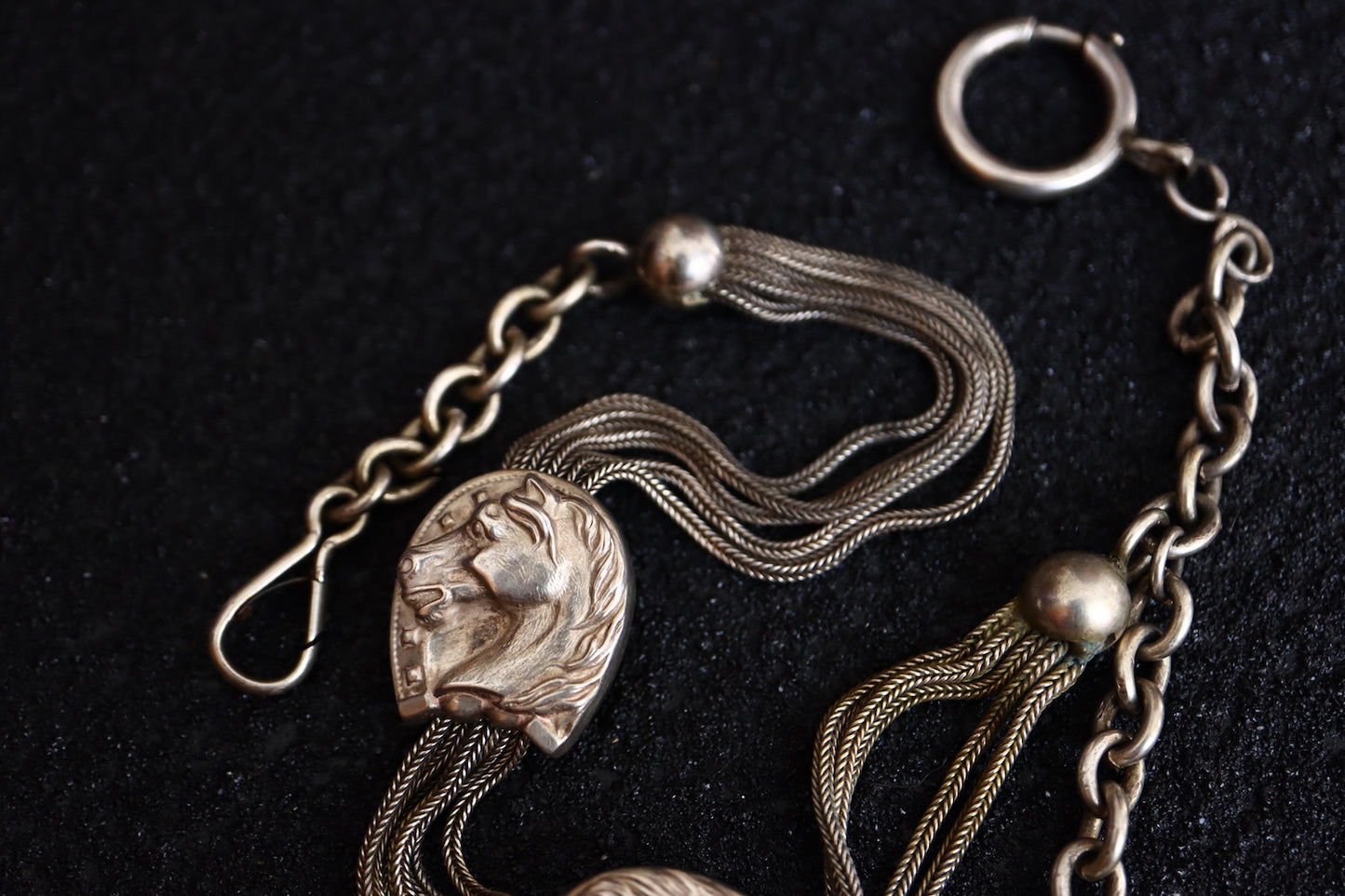 Antique French Silver horseshoe Pocket watch chain and fob