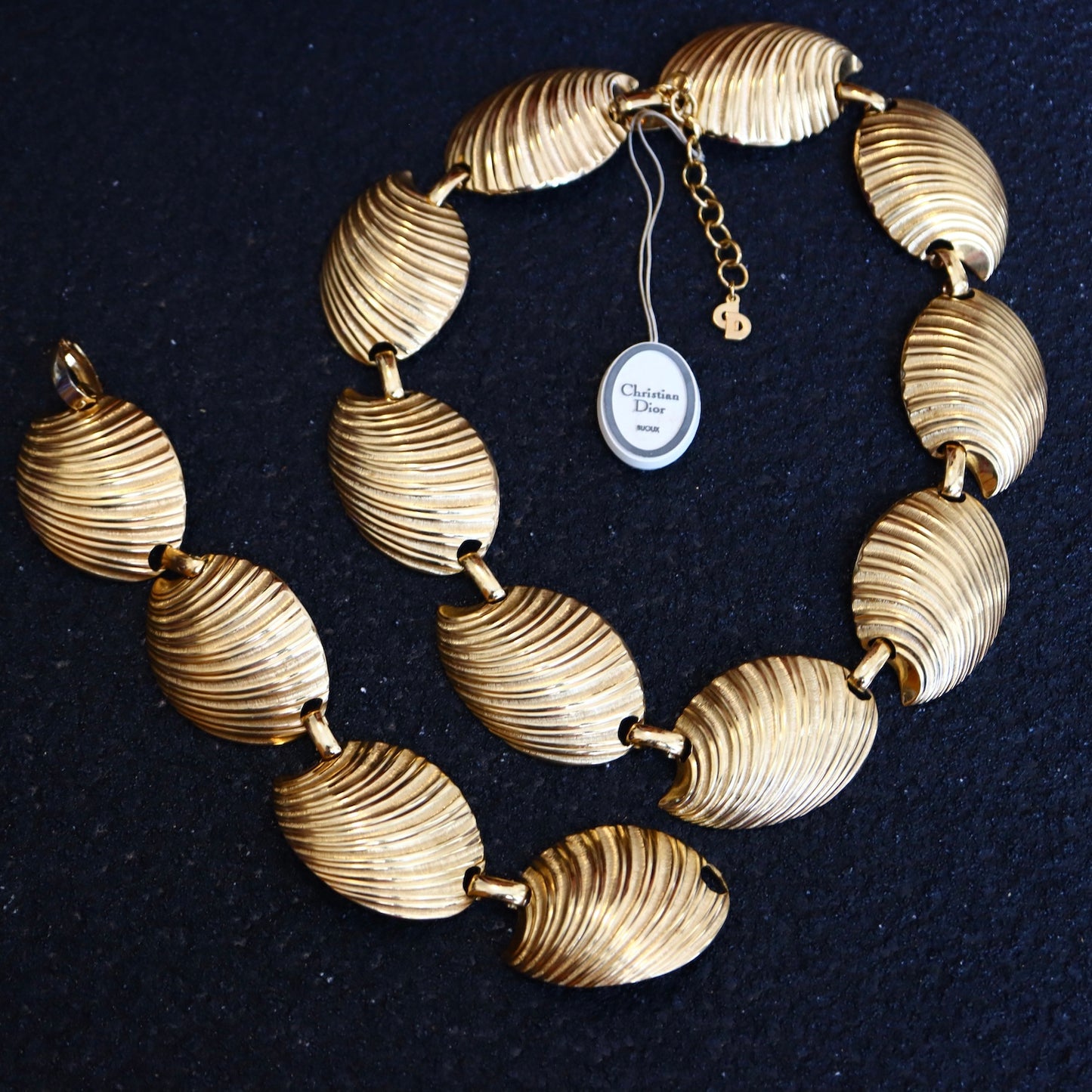 Vintage Christian Dior gold tone shell pattern necklace and bracelet set