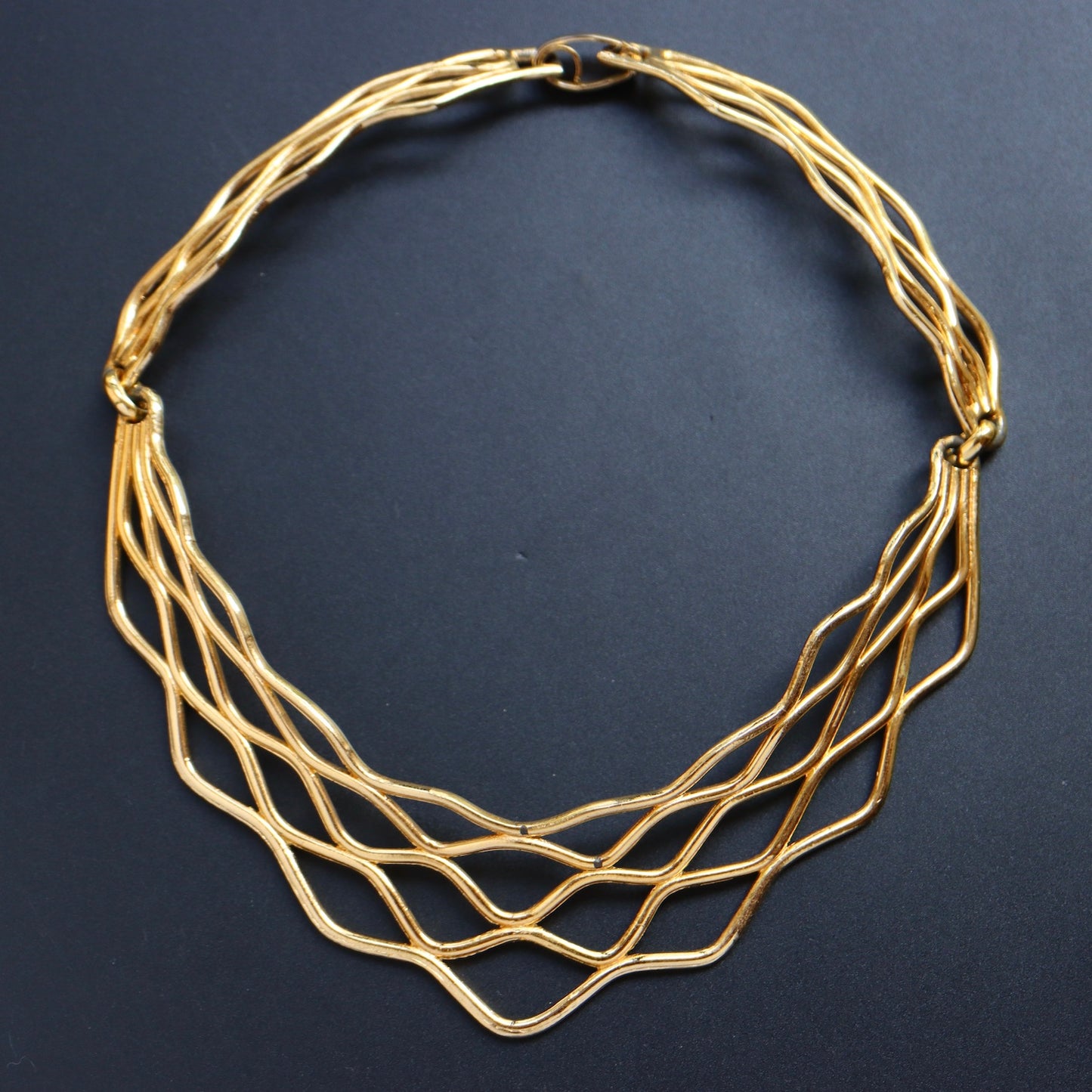 Vintage 1972 Henkel & Grossé Germany weaving gold-tone collar necklace