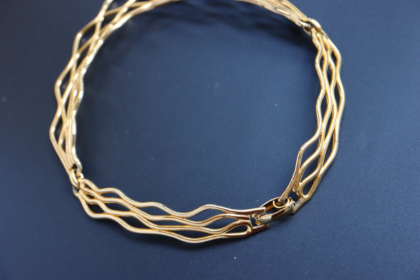 Vintage 1972 Henkel & Grossé Germany weaving gold-tone collar necklace
